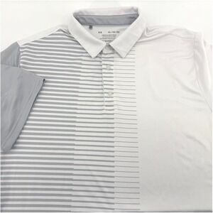 Under Armour Mens XL Playoff Polo Shirt White Grey Striped Golf Performance Top